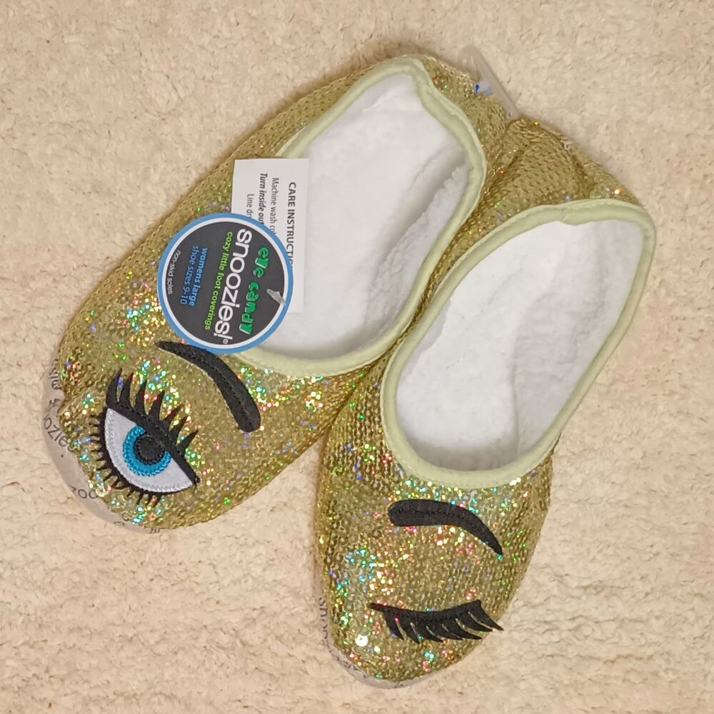 Eye Candy Bling Snoozies Sequin Slipper Socks w/ Non-Skid Grips & Sherpa Lining - Picture 5 of 6